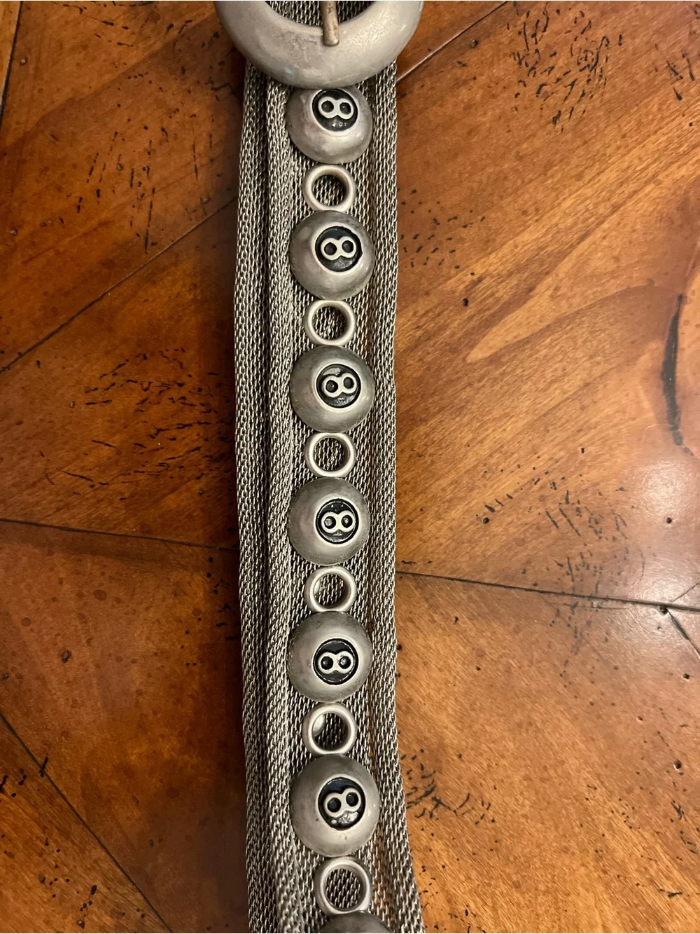Women's Mesh Gray With 8Ball Studded Showstopper Belt with Silver Buckle